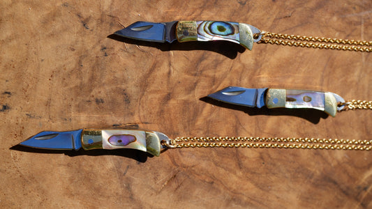 Abalone Shell Knife Necklace || Shell Pocket Knife Necklace || Blade Necklace || Brass Knife Necklace || Real Knife Necklace || Unisex