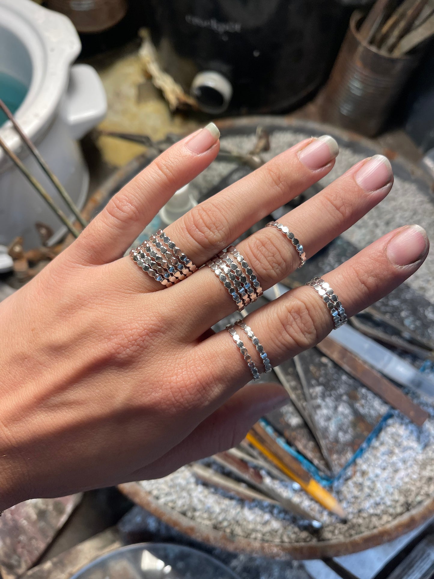 Sterling Silver Hammered Pebble Ring || Handmade Sterling Silver Stacking Ring |