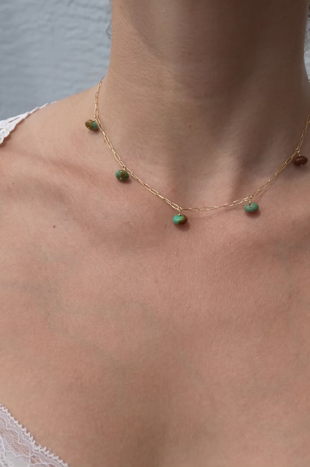 Turquoise Dangling Choker Necklace || Paperclip Chain Turquoise