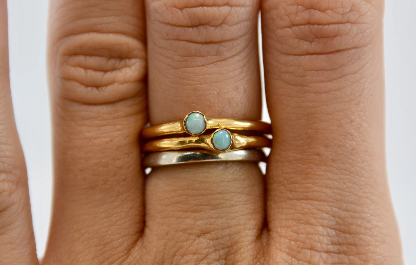 Flashy Gold Opal Minimalist Ring | October Birthstone Ring |