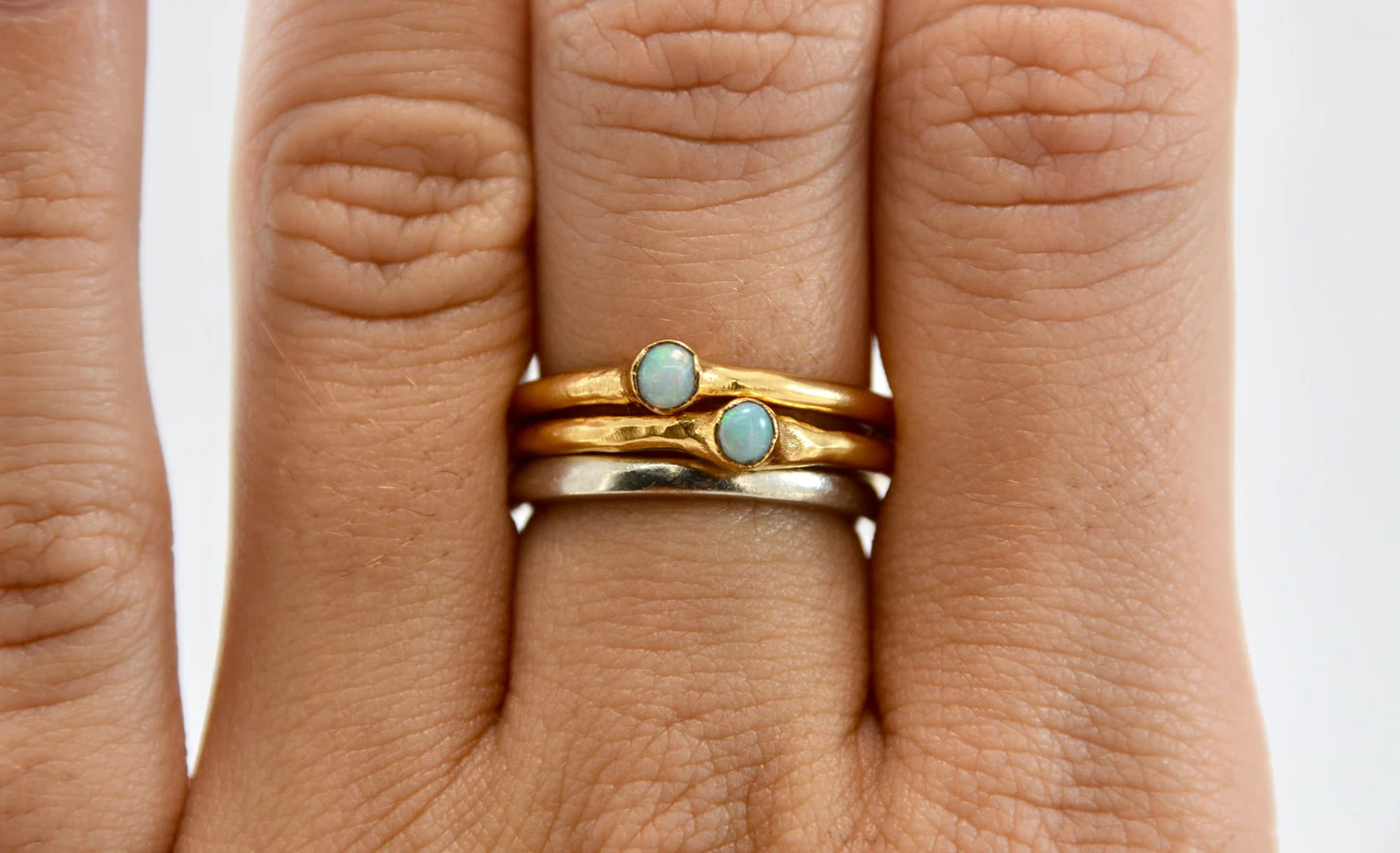 Flashy Gold Opal Minimalist Ring | October Birthstone Ring |
