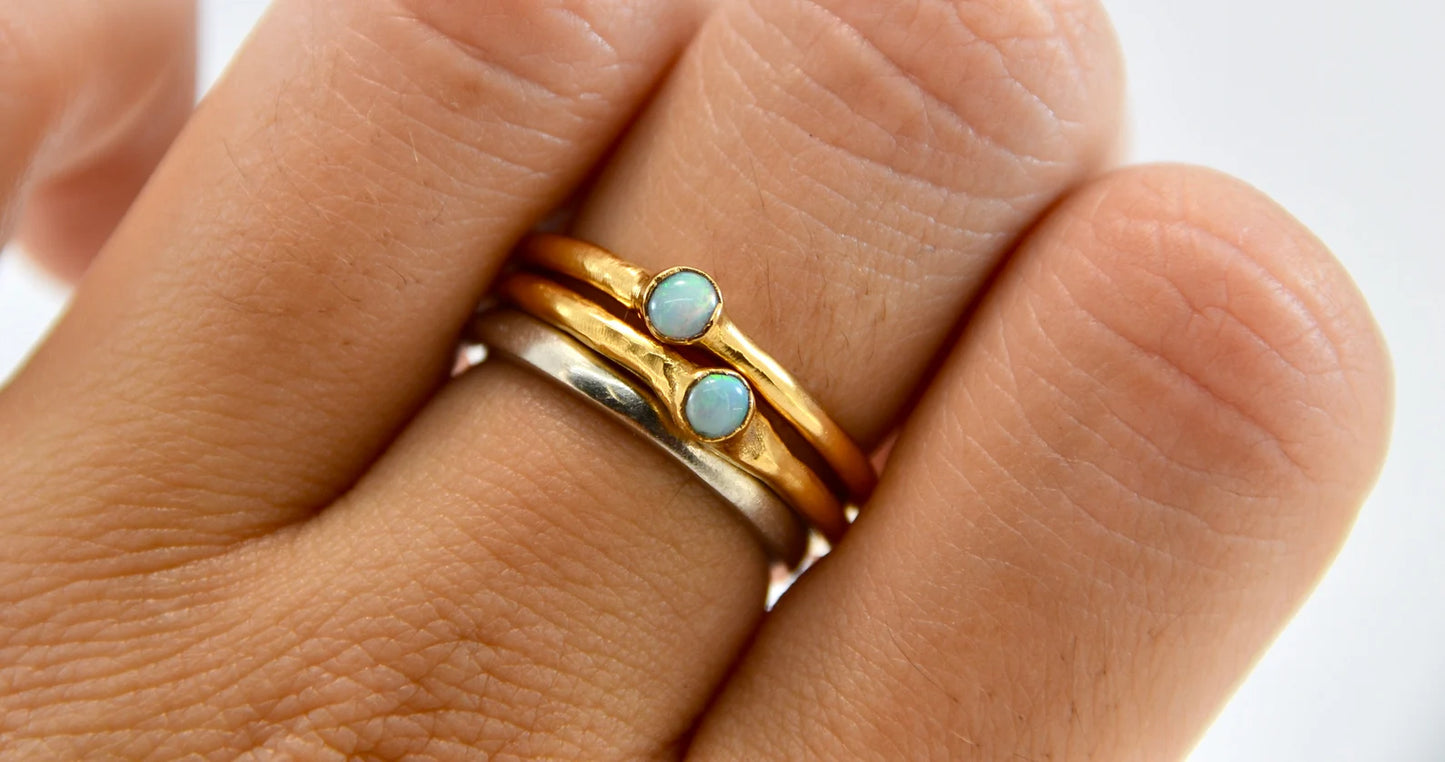 Flashy Gold Opal Minimalist Ring | October Birthstone Ring |