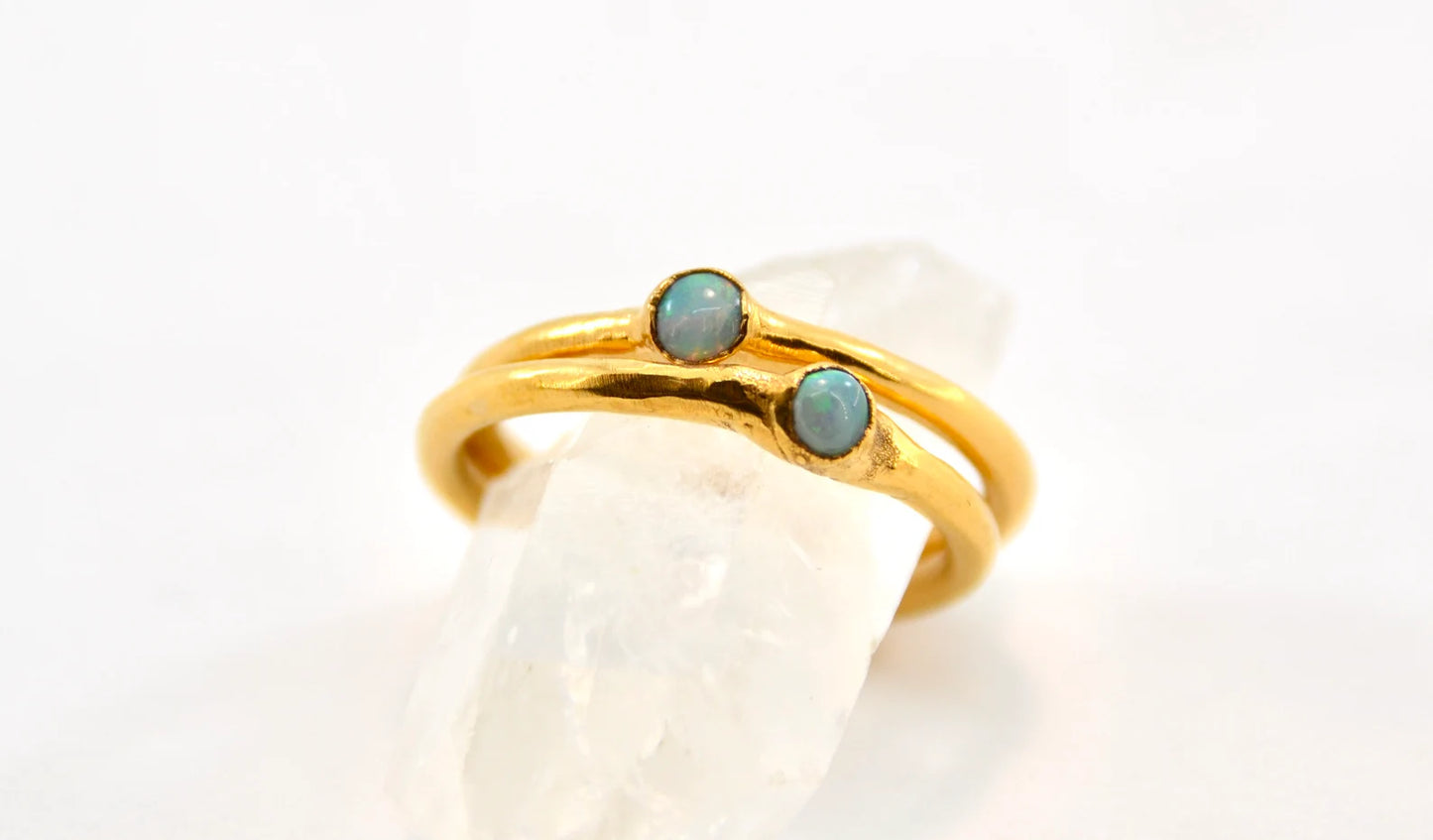 Flashy Gold Opal Minimalist Ring | October Birthstone Ring |