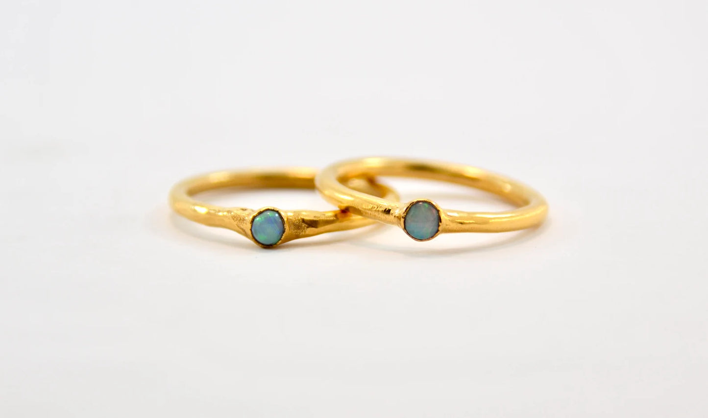 Flashy Gold Opal Minimalist Ring | October Birthstone Ring |