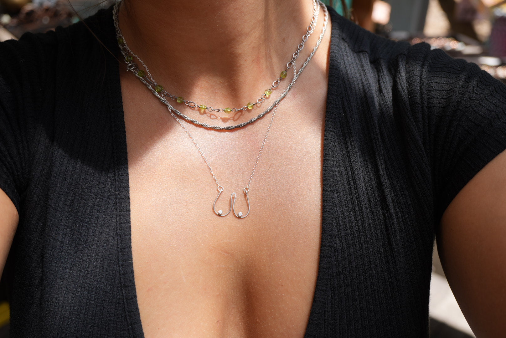 Sterling Boobie Necklace, Silver Boob Necklace