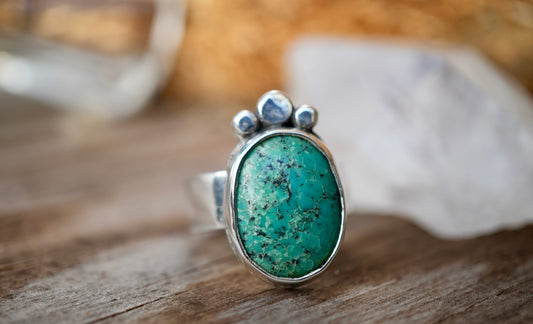 Turquoise Boho Style Sterling Silver Ring || Statement Turquoise Ring || Handmade Turquoise Ring