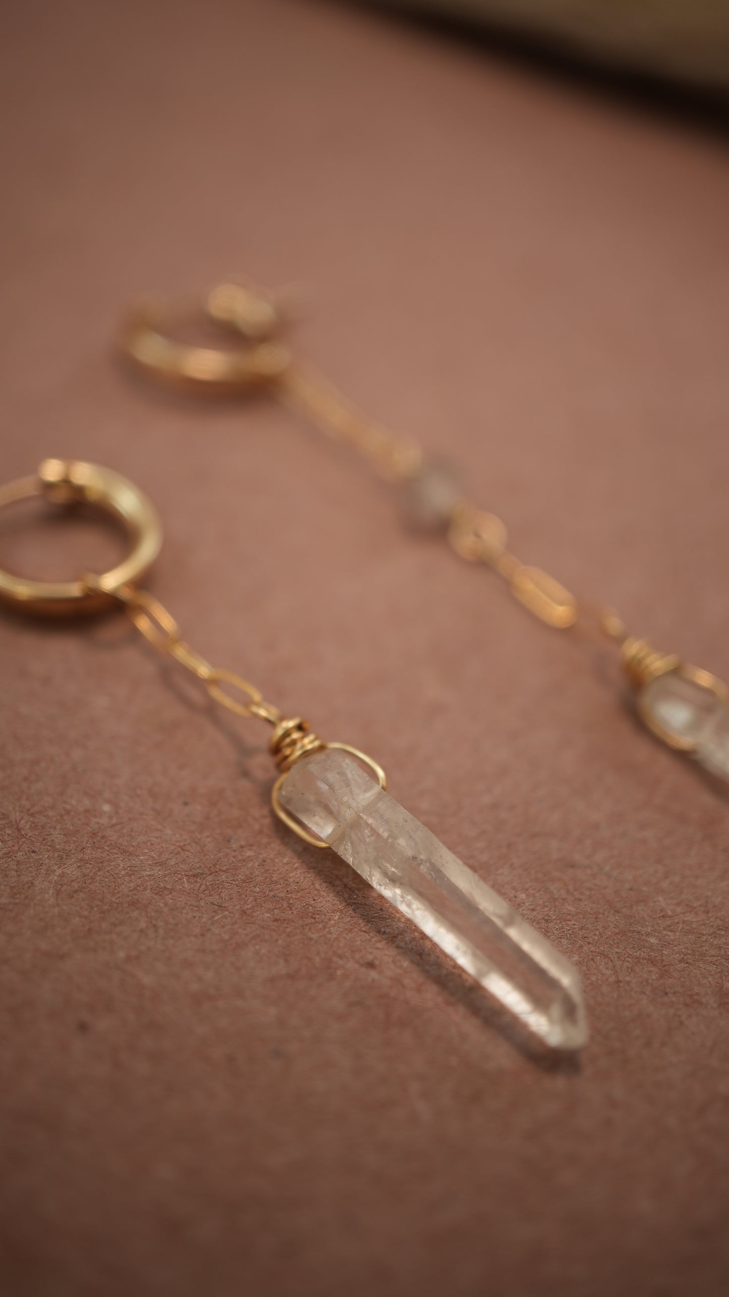 Sunburst Huggers 14K Gold Filled Clear Quartz & Herkimer Diamond || Asymmetrical Earrings ||