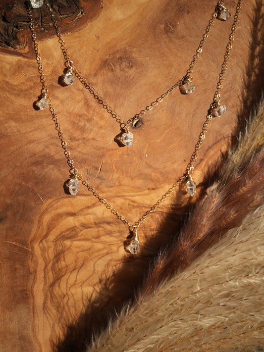 Gold Filled Herkimer Diamond Raindrop Necklace || Mother's Day Gift || 14K Gold Filled Wire Wrapped Necklace || Raw Diamond Necklace || Boho