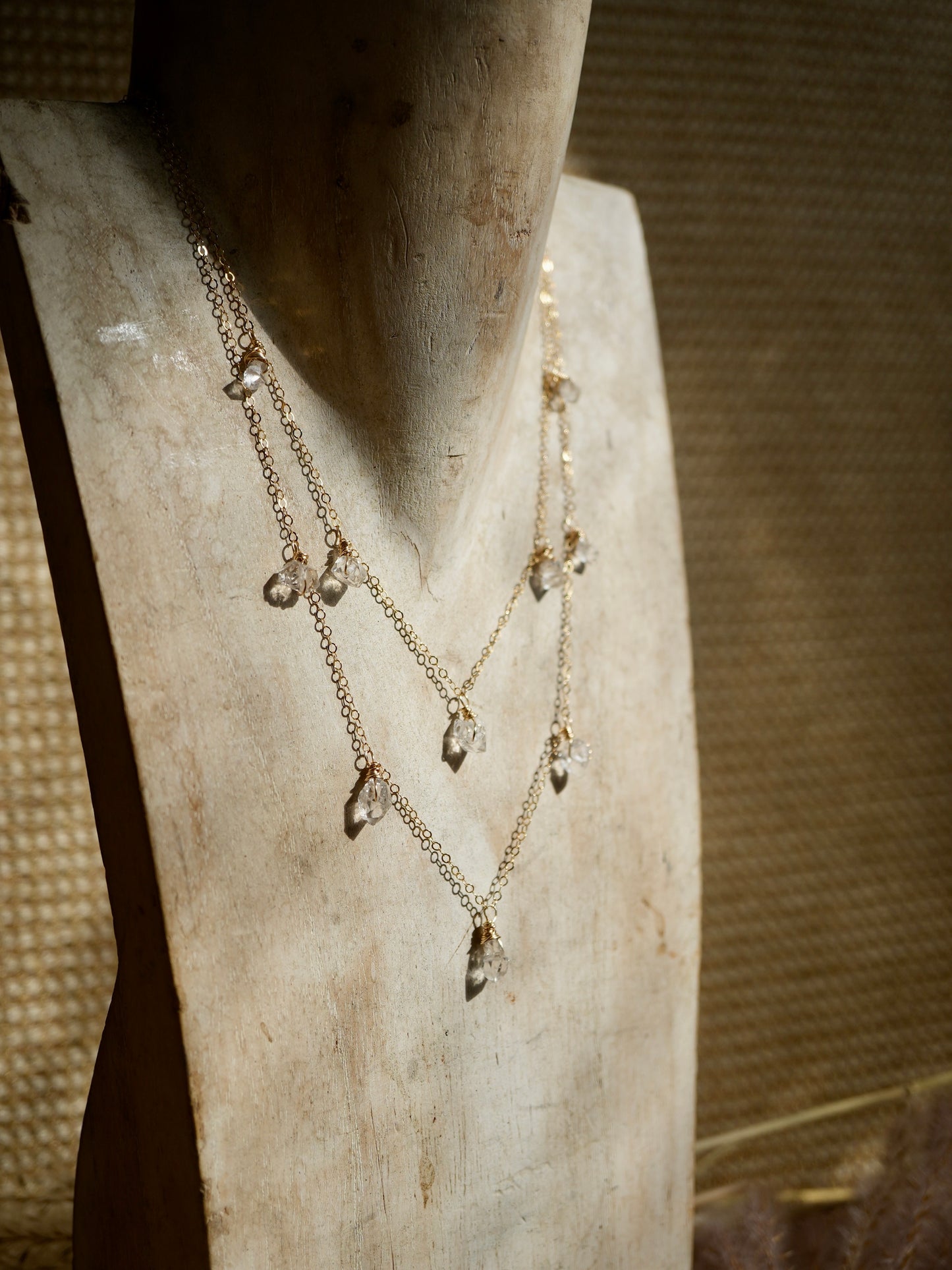 Gold Filled Herkimer Diamond Raindrop Necklace || Mother's Day Gift || 14K Gold Filled Wire Wrapped Necklace || Raw Diamond Necklace || Boho