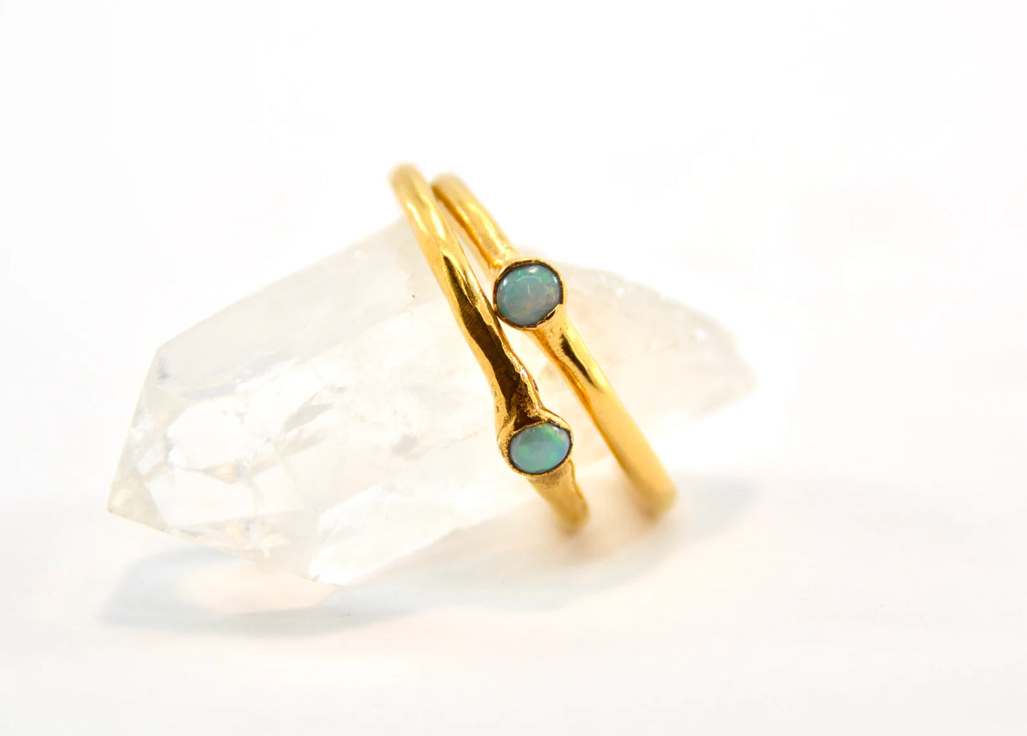 Flashy Gold Opal Minimalist Ring | October Birthstone Ring |