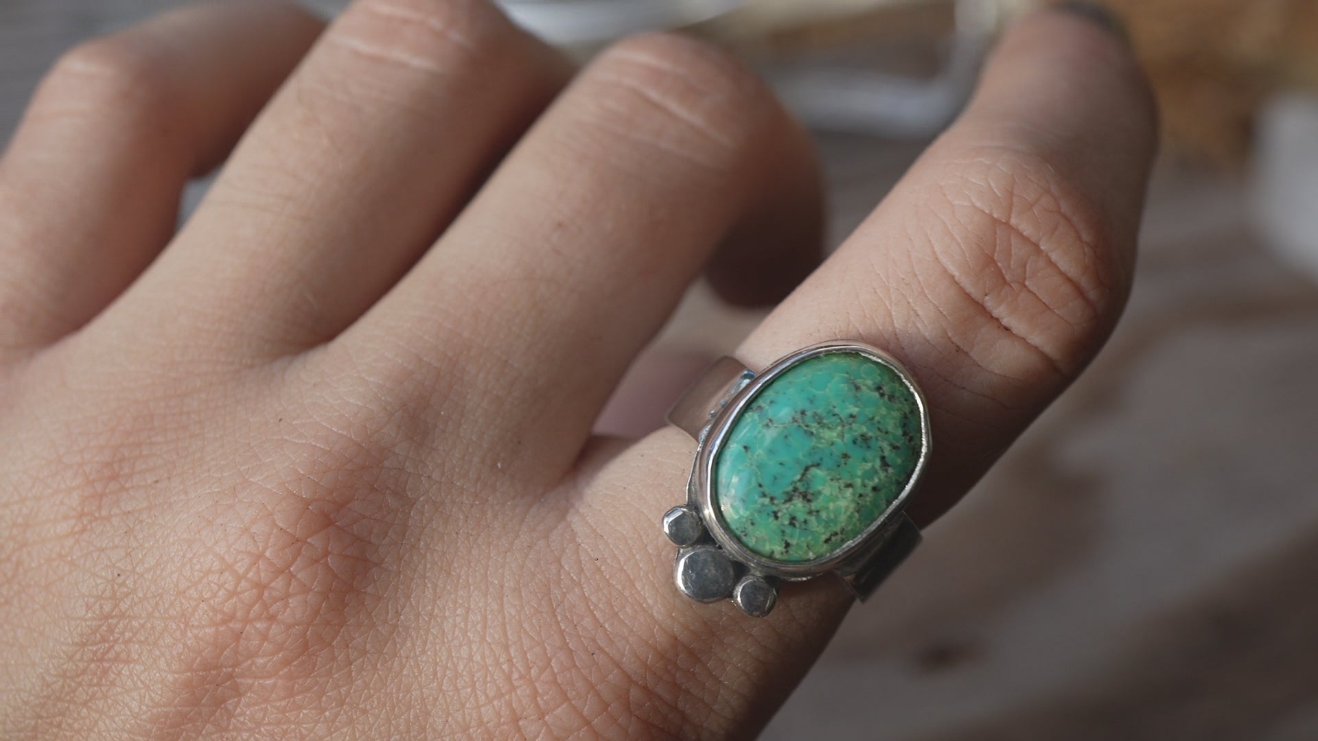 Turquoise Boho Style Sterling Silver Ring Statement Turquoise Ring DaddyDaughterjewelry