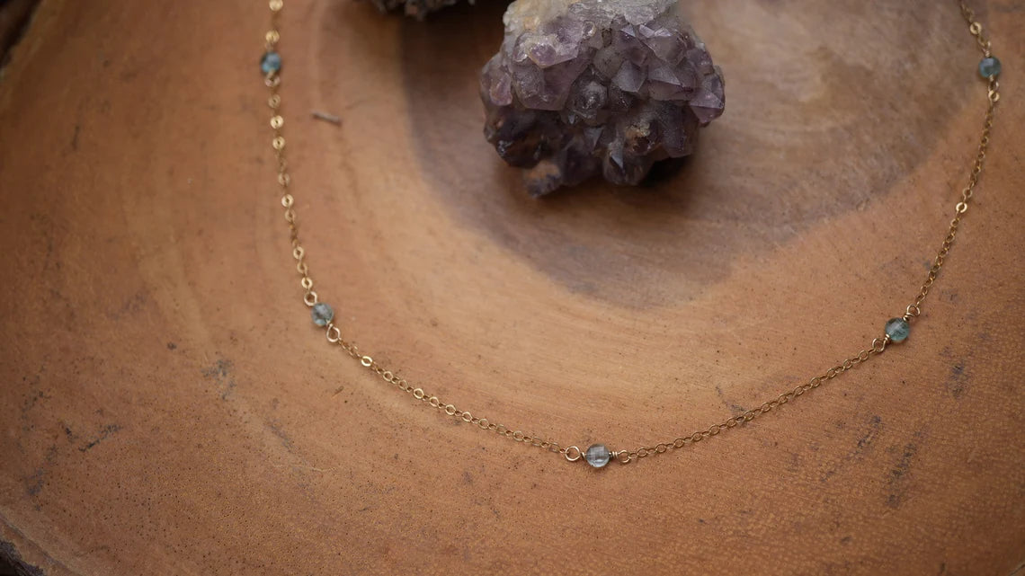 Gold Filled Blue Apatite Duster Necklace || Dainty Everyday Necklace