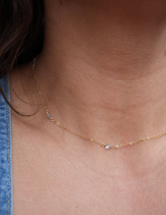 Gold Filled Blue Apatite Duster Necklace || Dainty Everyday Necklace