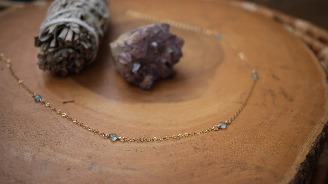 Gold Filled Blue Apatite Duster Necklace || Dainty Everyday Necklace