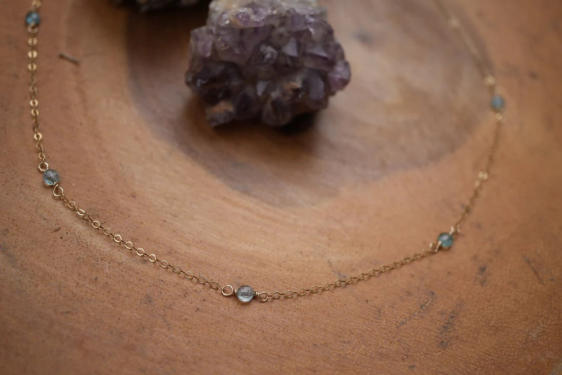 Gold Filled Blue Apatite Duster Necklace || Dainty Everyday Necklace