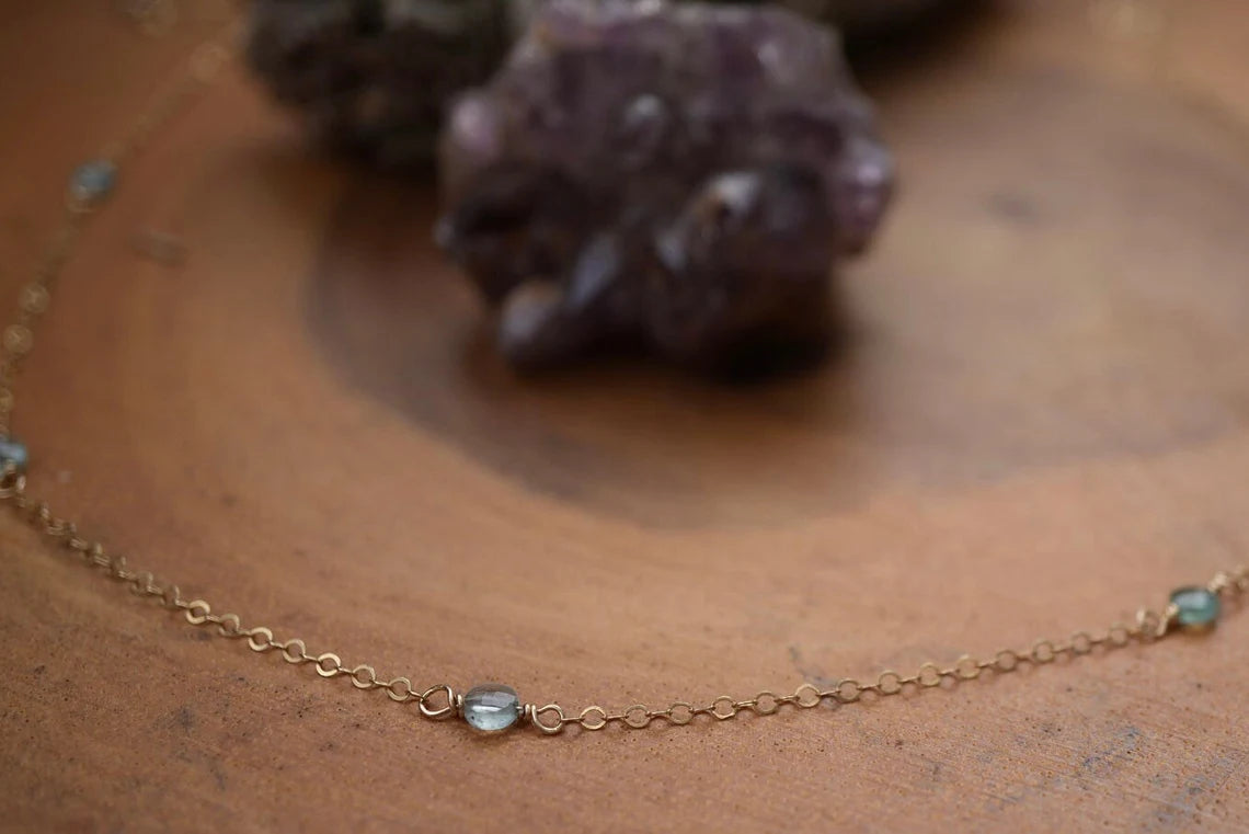 Gold Filled Blue Apatite Duster Necklace || Dainty Everyday Necklace