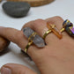 Adjustable Clear Quartz Crystal Brass Wire Wrapped Ring || April Birthstone