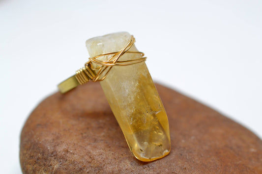 Adjustable Citrine Brass Wire Wrapped Ring || November