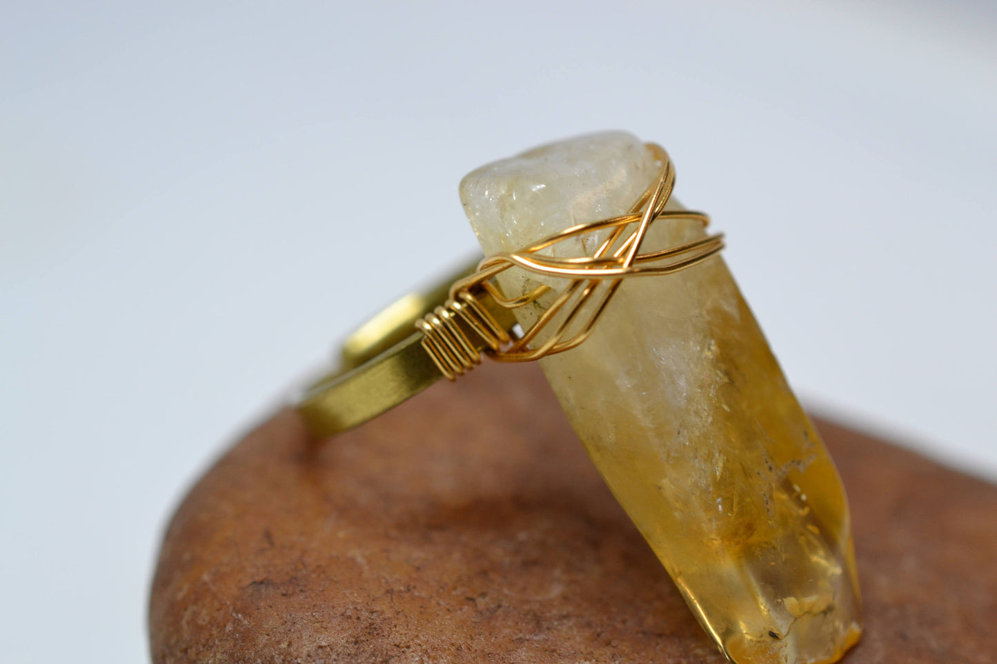 Adjustable Citrine Brass Wire Wrapped Ring || November