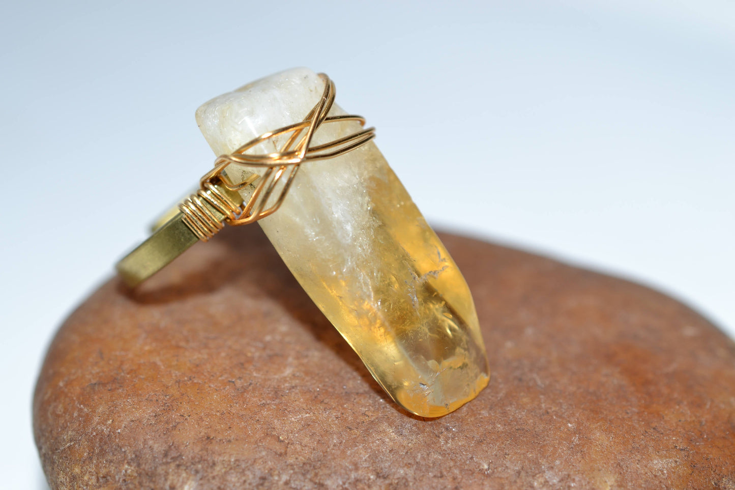 Adjustable Citrine Brass Wire Wrapped Ring || November