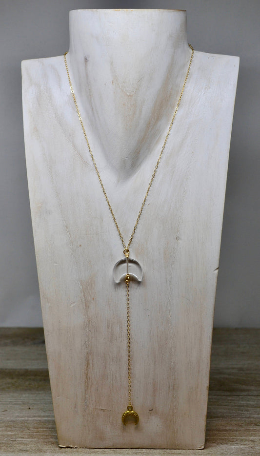 Crescent Clear Quartz Gold Filled Moon Necklace