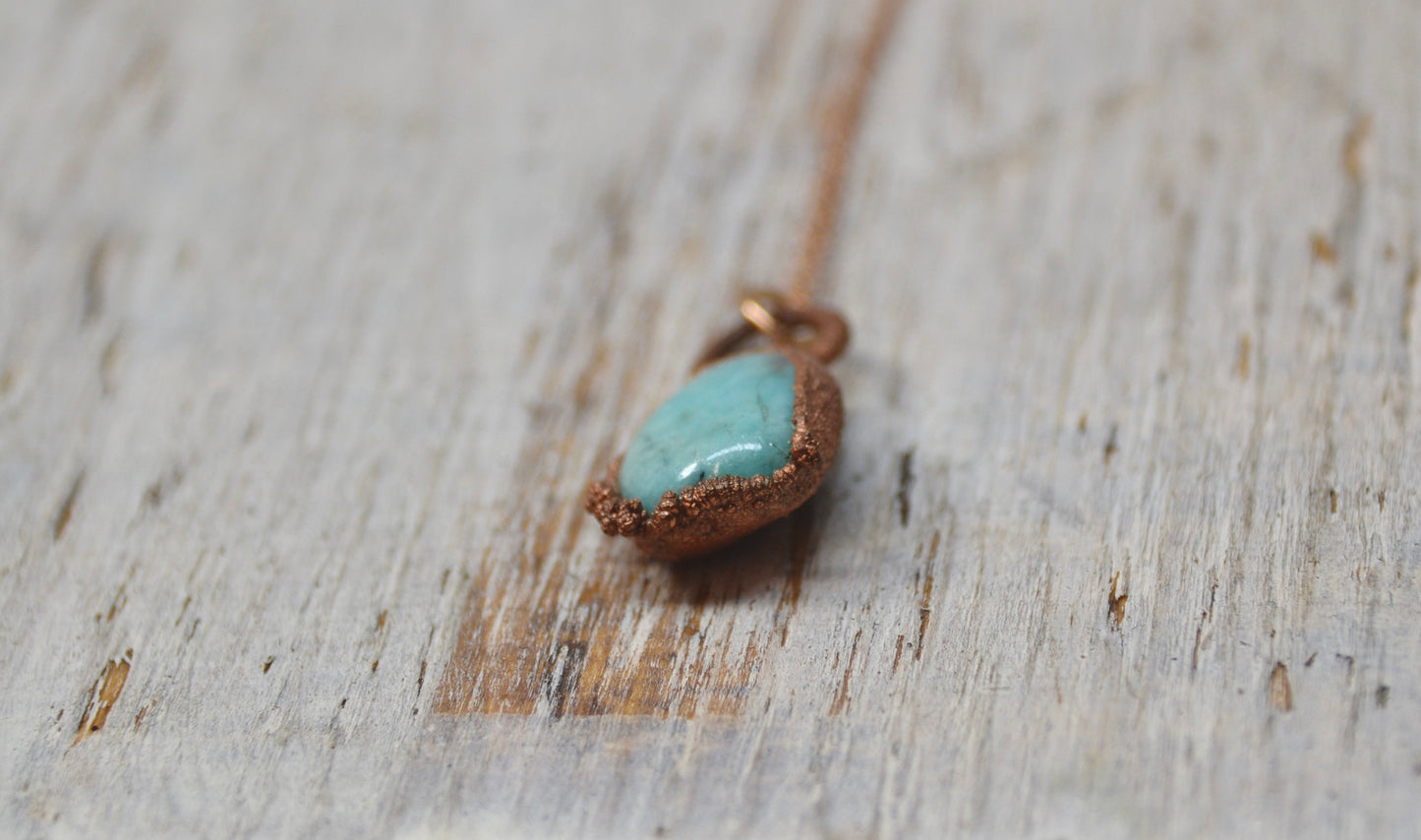 Copper Blue Amazonite Necklace || Copper & 14K Rose Gold Necklace
