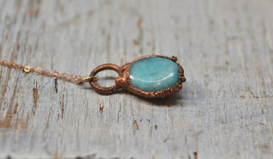 Copper Blue Amazonite Necklace || Copper & 14K Rose Gold Necklace