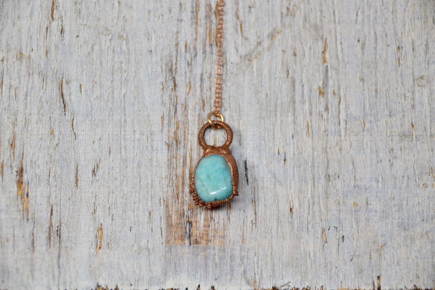 Copper Blue Amazonite Necklace || Copper & 14K Rose Gold Necklace