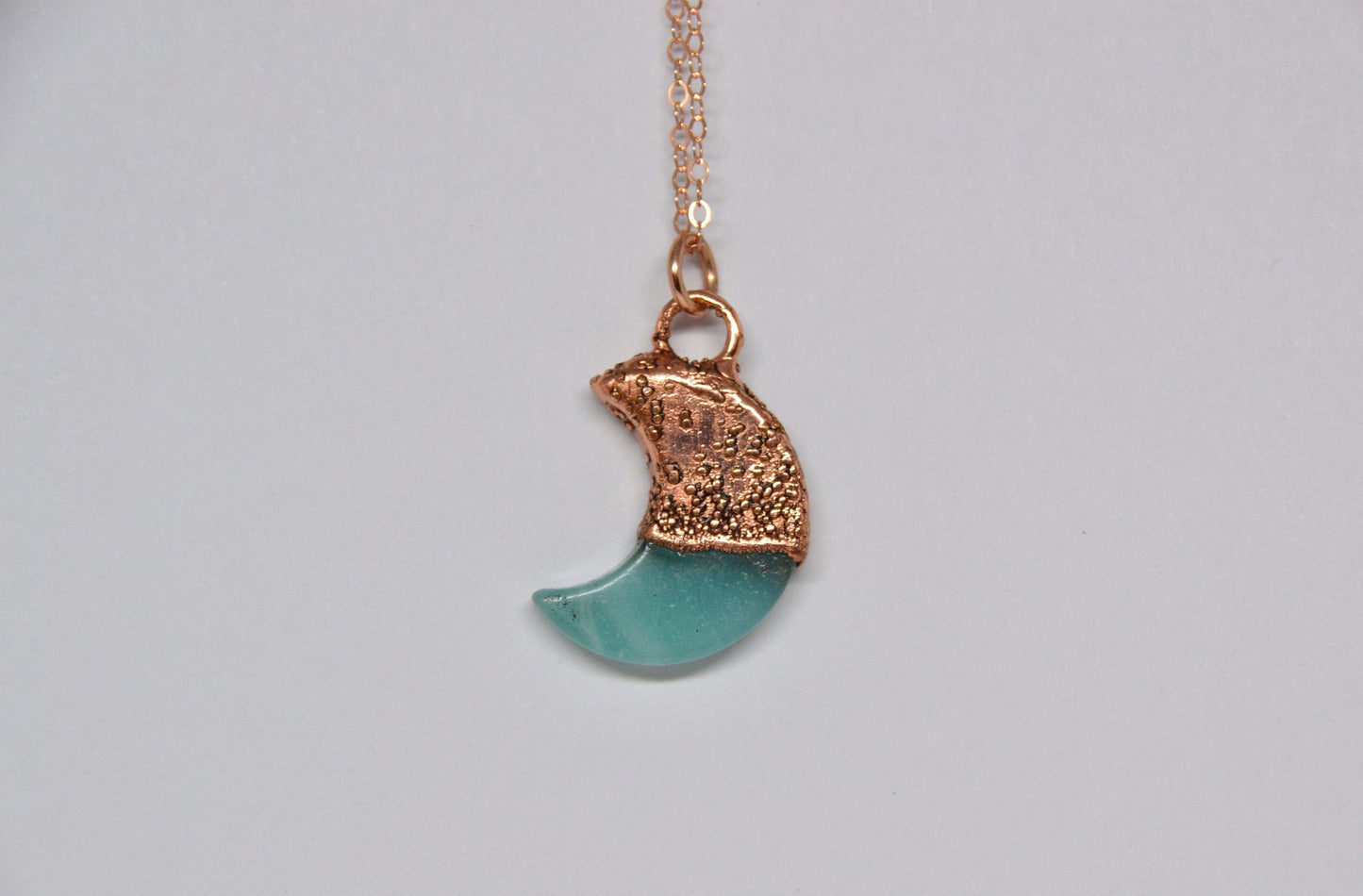Amazonite Crystal Moon 14k Rose Gold & Copper Necklace