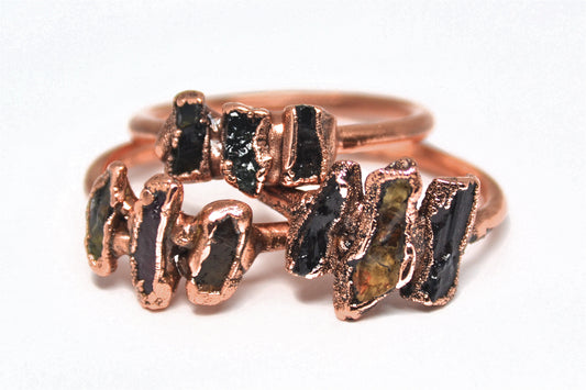 Multi Stone Tourmaline Copper Ring || Raw Stone Tourmaline Ring