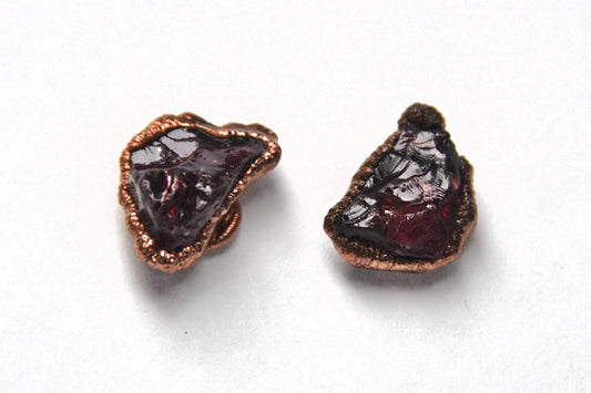 Raw Red Garnet Copper Studs | Mineral Earrings | Crystal Studs | January Earrings