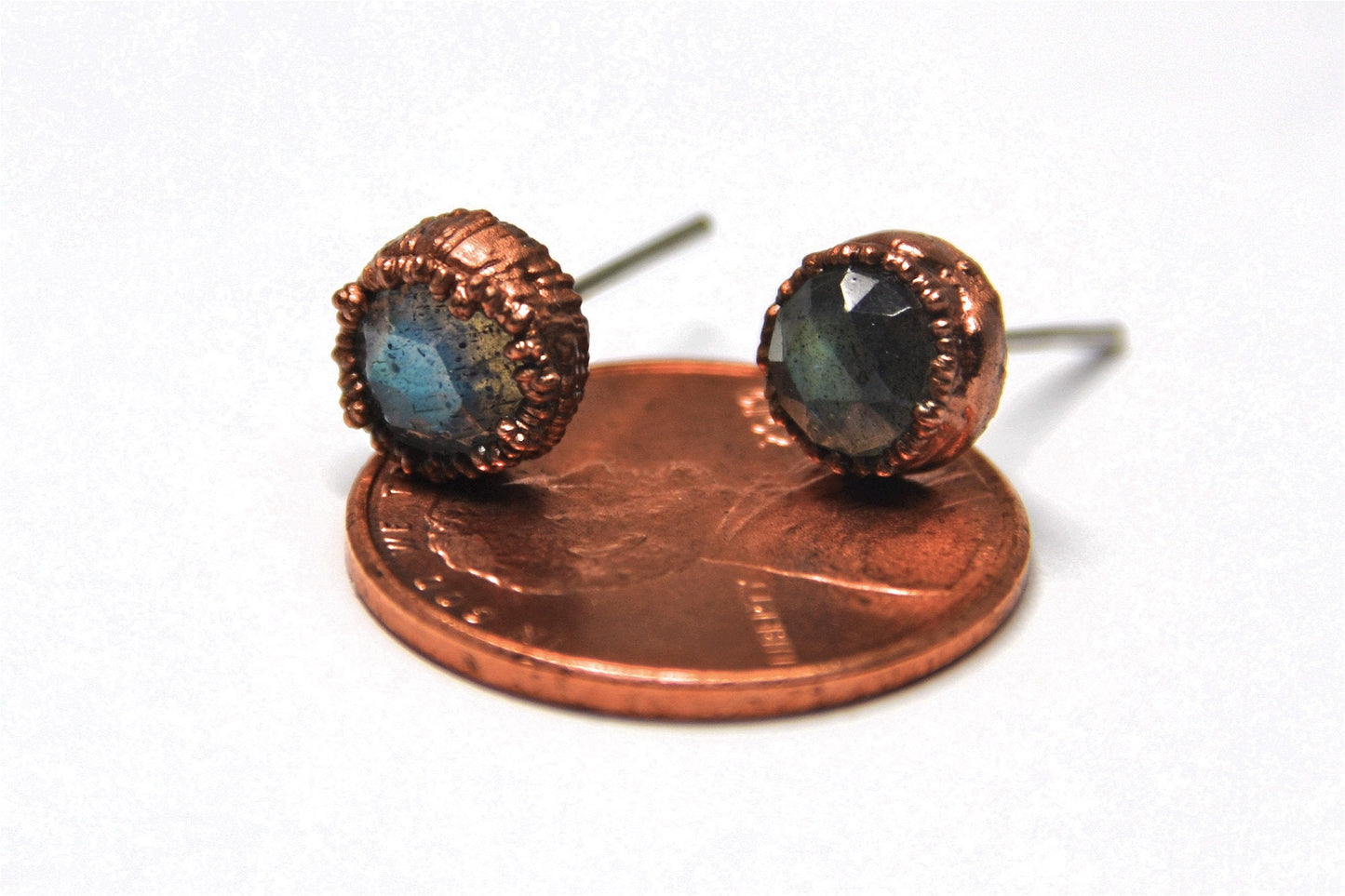 Faceted Labradorite Studs Copper