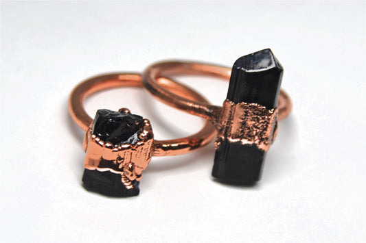 Raw Black Tourmaline Ring | Raw Tourmaline Ring | Electroformed Copper Ring