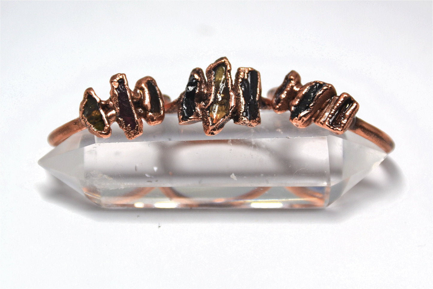 Multi Stone Tourmaline Copper Ring || Raw Stone Tourmaline Ring