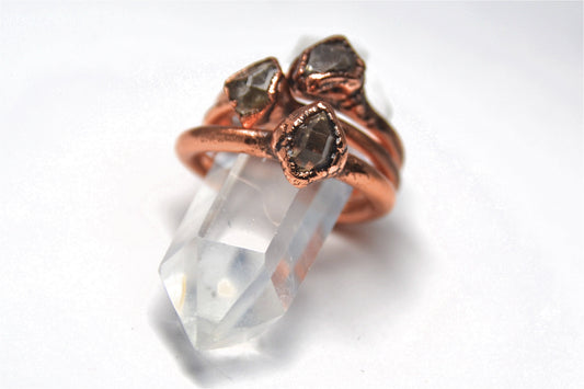 Raw Herkimer Diamond Copper Ring || April Birthstone