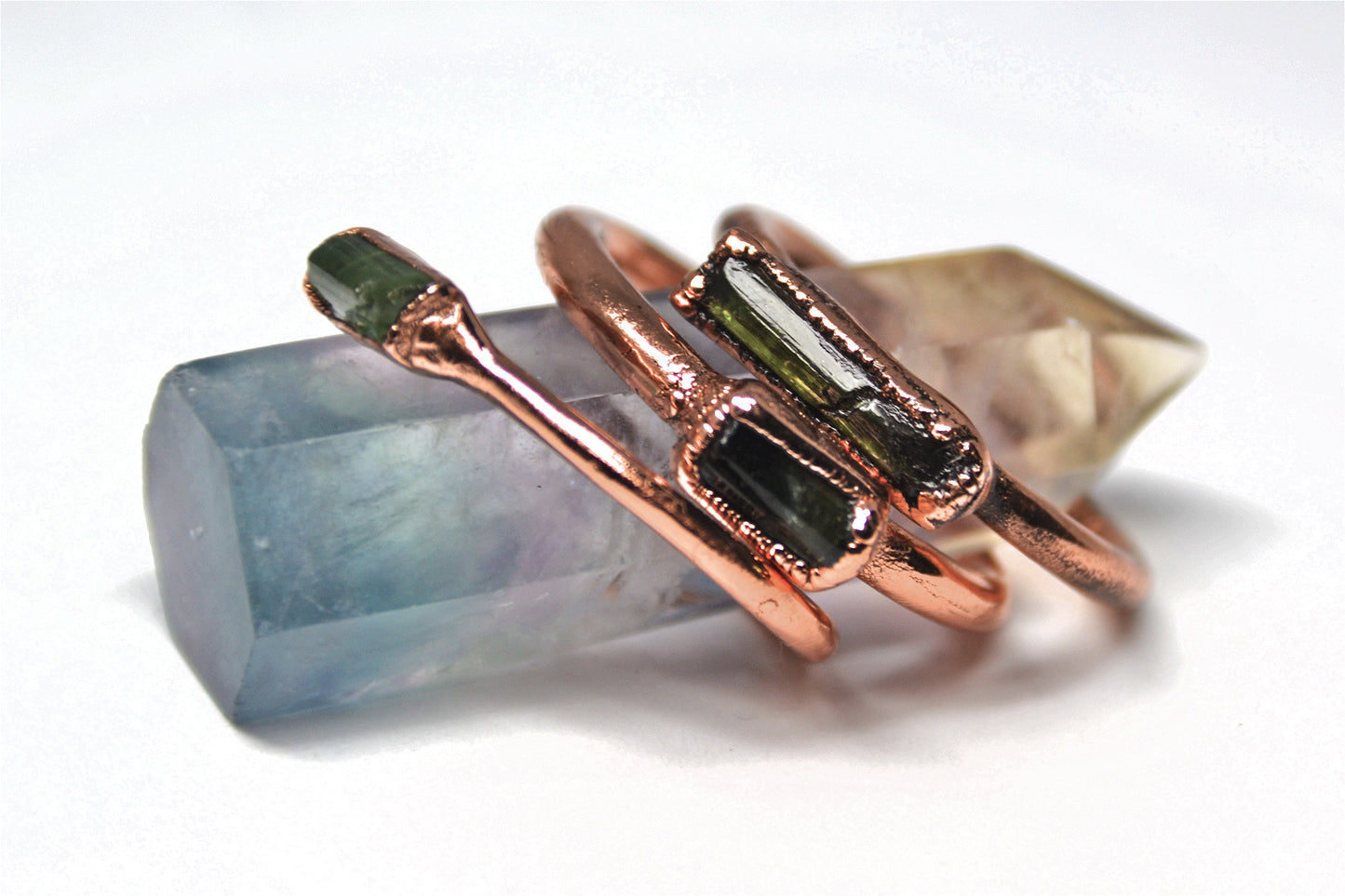 Raw  Green Tourmaline Bar Ring | Stacking Ring | Stackable Ring |
