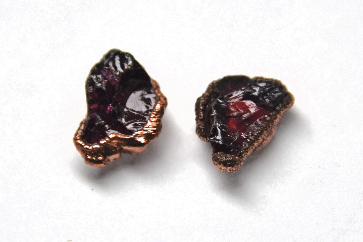 Raw Red Garnet Copper Studs | Mineral Earrings | Crystal Studs | January Earrings