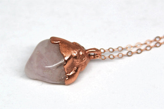 Rose Quartz Necklace Copper & 14K Rose Gold | Love Stone