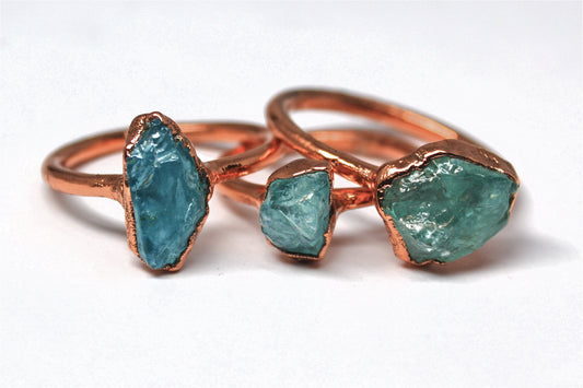 Raw Blue Apatite Ring | Rough Apatite Ring |