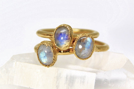 Gold Rainbow Moonstone Ring || June Birthstone Ring