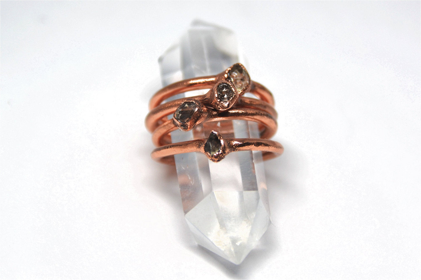 Copper Baby Herkimer Diamond Ring || April Birthstone