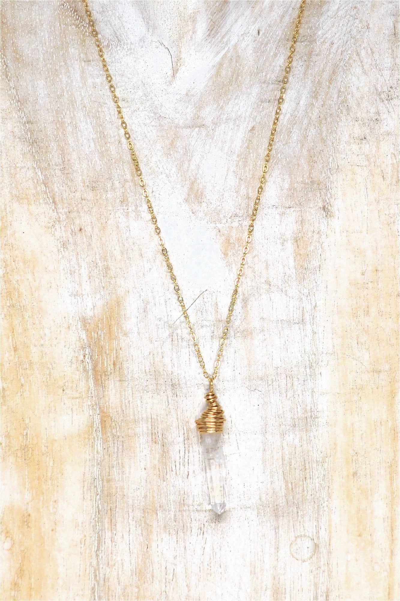 Raw Quartz Point 14K Gold Filled Necklace || April Birthstone