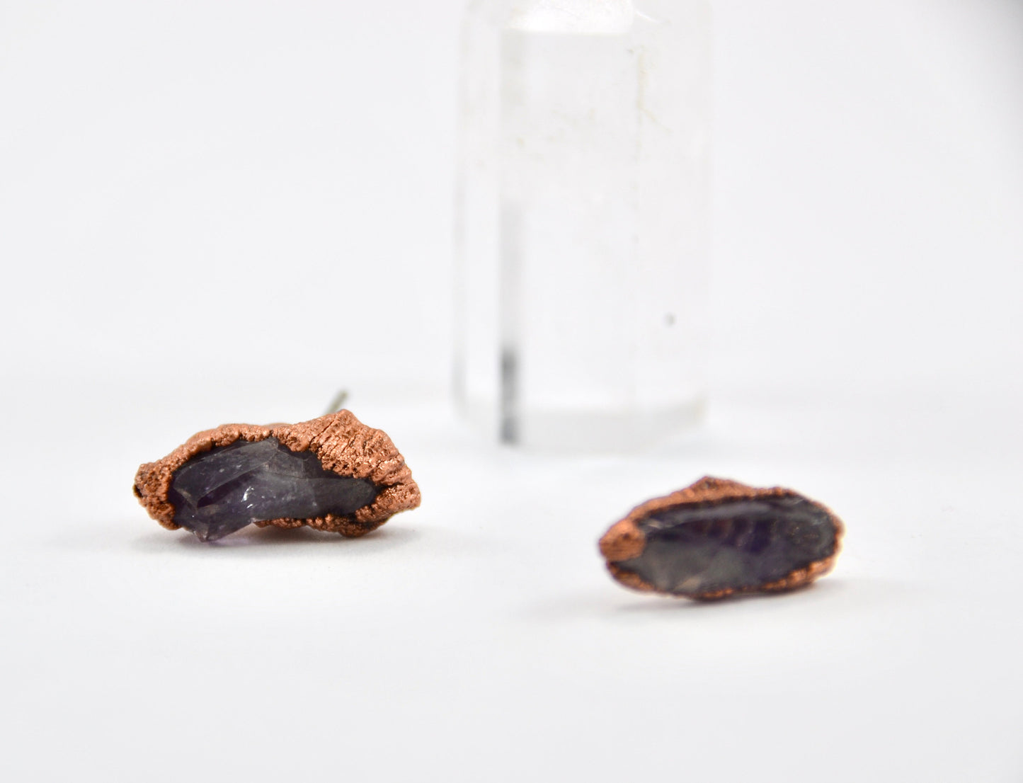 Raw Amethyst Studs | Copper Crystal Studs | Amethyst Studs