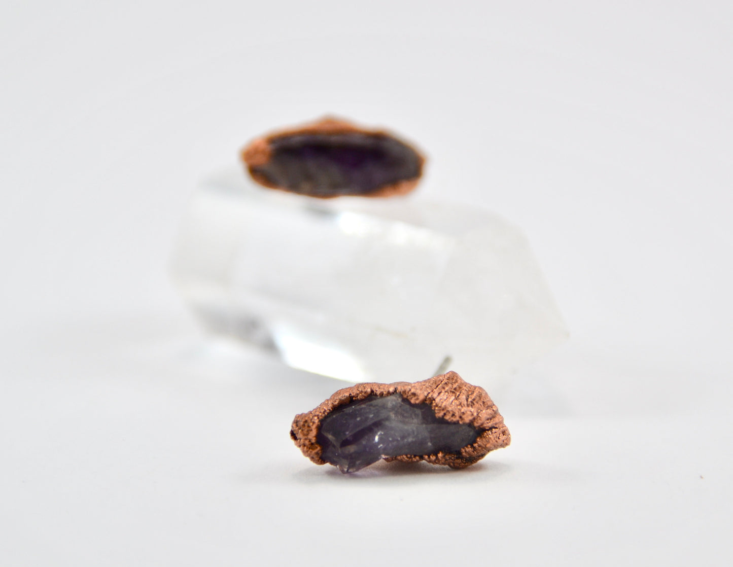 Raw Amethyst Studs | Copper Crystal Studs | Amethyst Studs