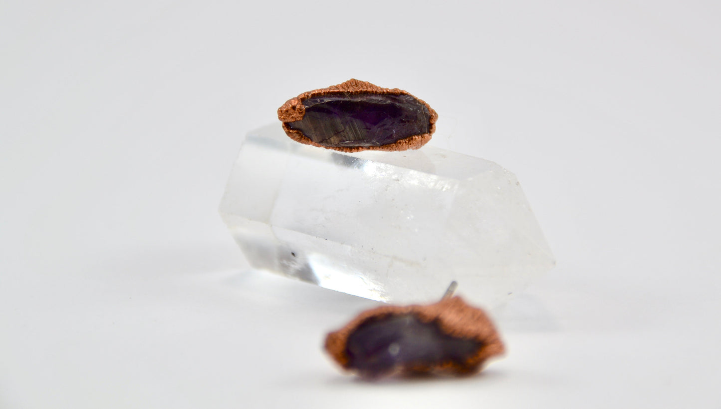 Raw Amethyst Studs | Copper Crystal Studs | Amethyst Studs