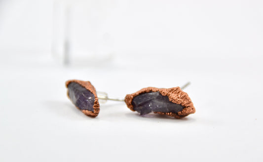 Raw Amethyst Studs | Copper Crystal Studs | Amethyst Studs