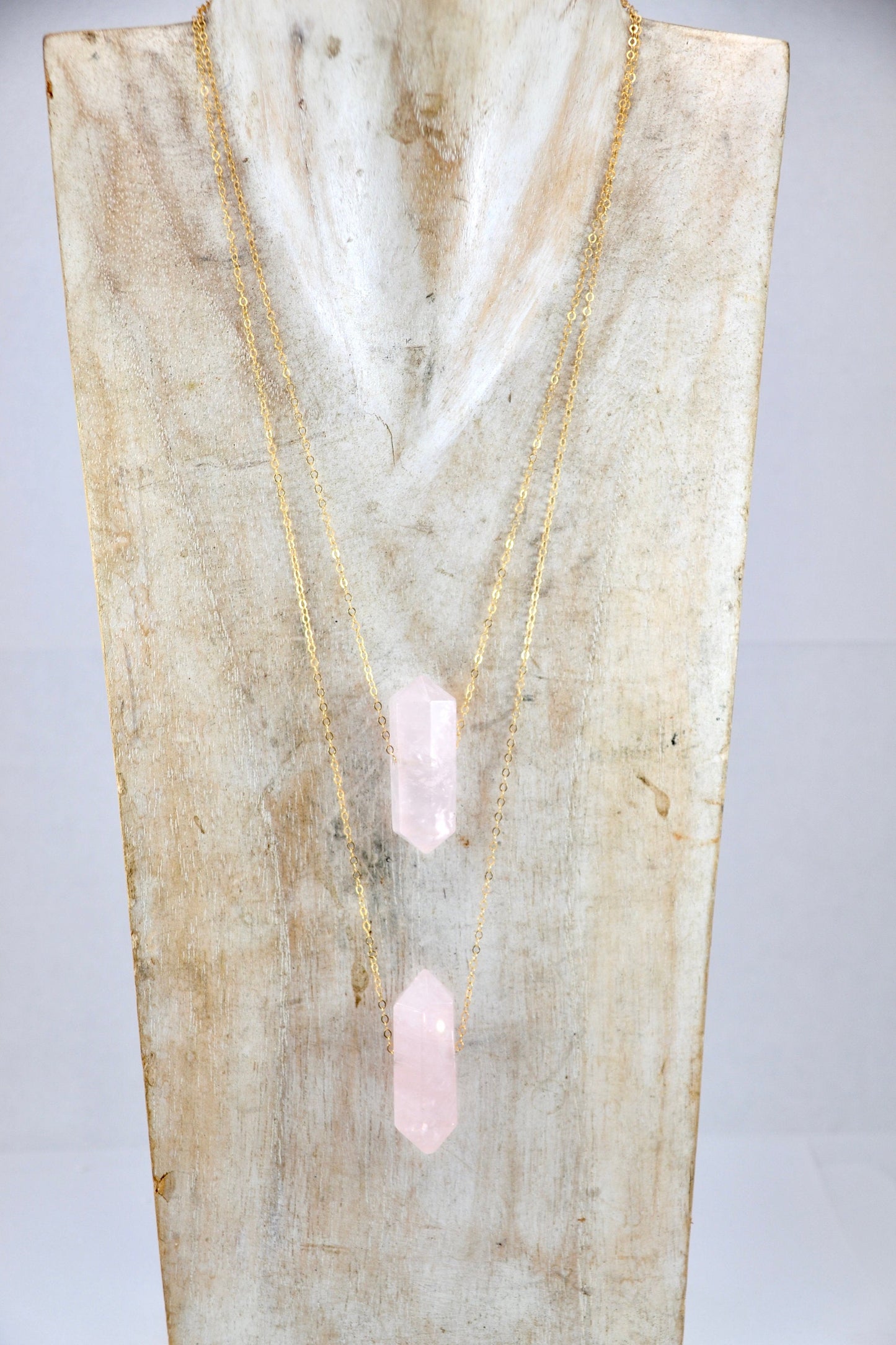 Gold Filled Rose Quartz Point Necklace || Love Necklace