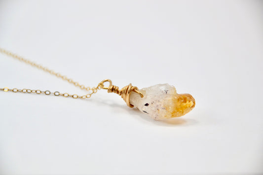 Raw Citrine 14K Gold Filled Necklace || November Birthstone