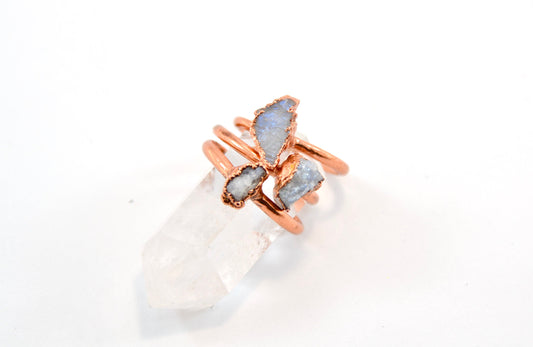 Raw Rainbow Moonstone Copper Ring | June Birthstone