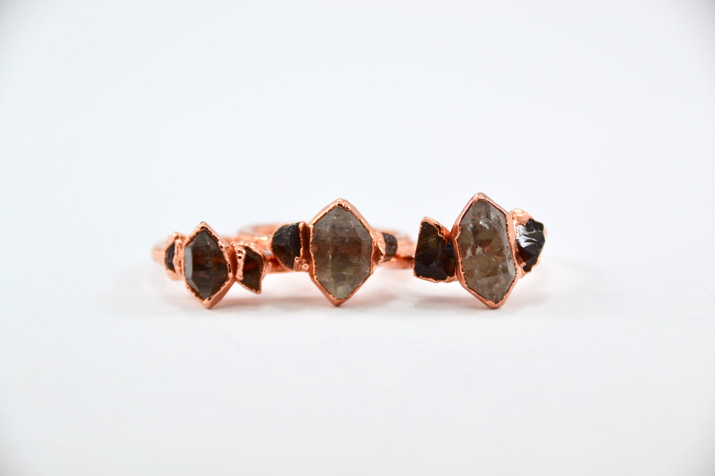 Copper Citrine & Herkimer Diamond Ring || April & November Birthstone